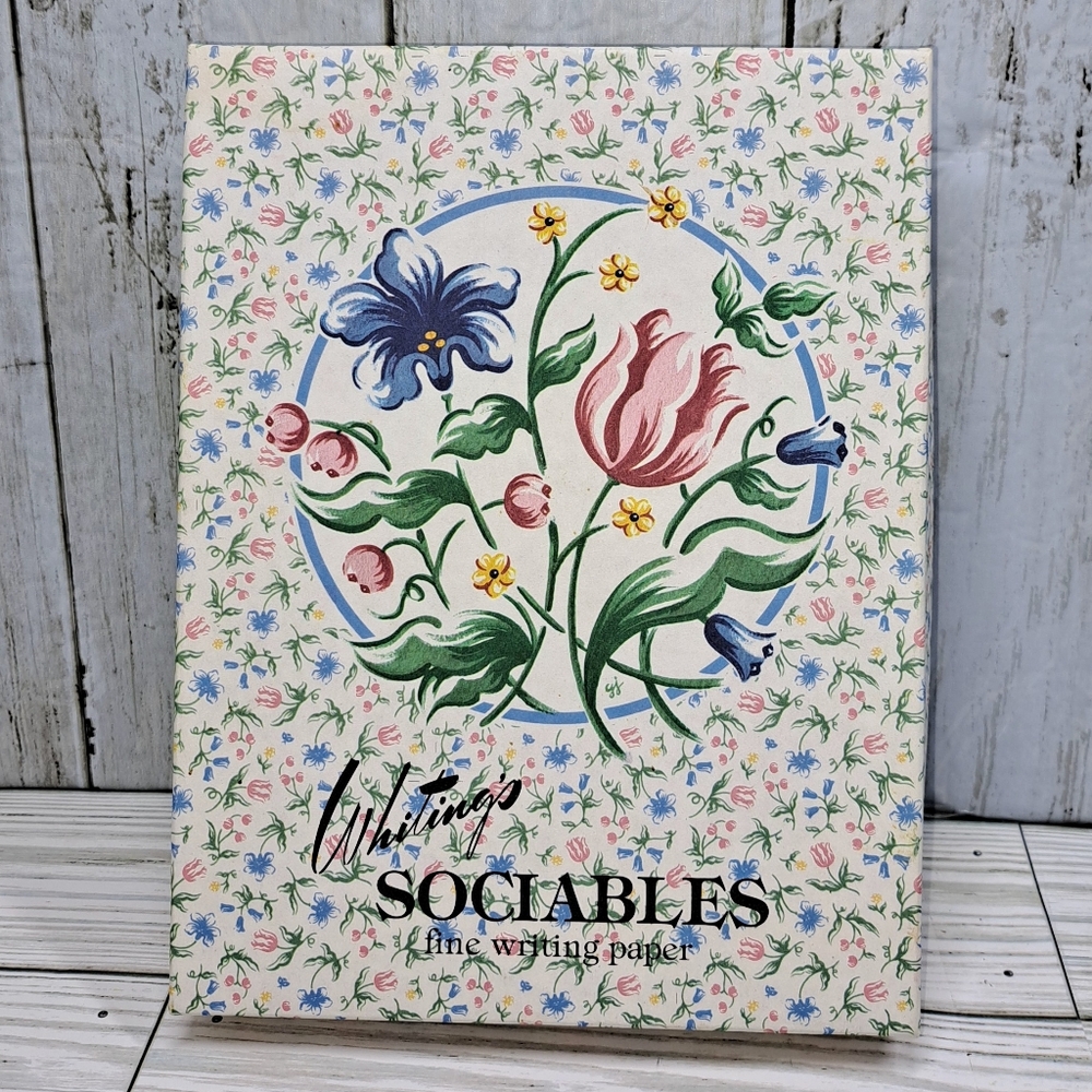Vtg Sociables Stationery Box Pink Blue Floral Writing Paper Polka Dot Envelopes